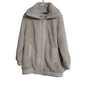 Roaman's Textured Sherpa Zip Up Oversized Bomber Jacket Cream 14/16 NWOT